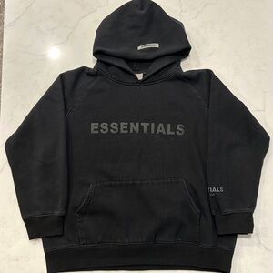 Fear of God Essentials 3D Silicon Applique Youth Pullover Hoodie - Black - XL